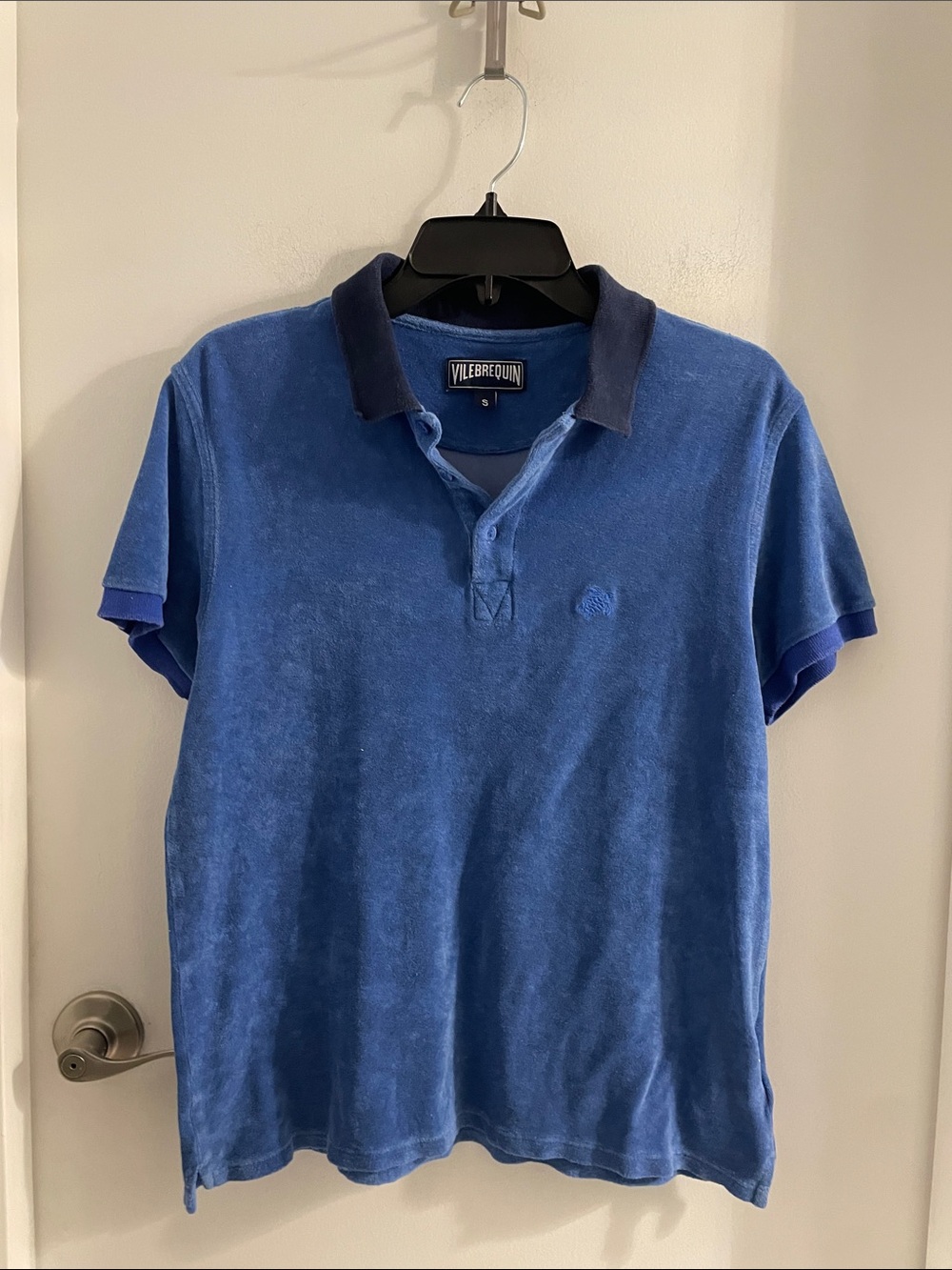 Vilebrequin small blue on blue Terry Cloth short sleeve collard Polo Shirt